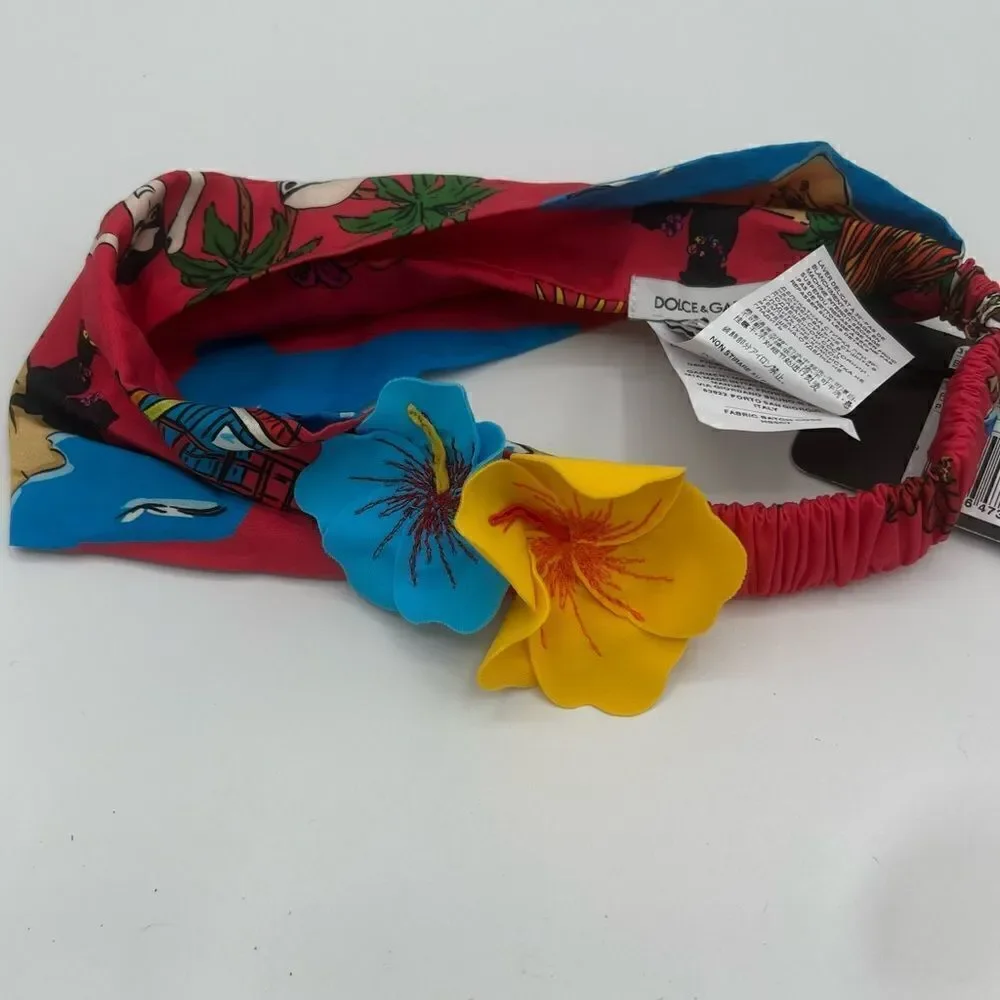 Dolce and Gabbana Printed Elastic Headband with Tags